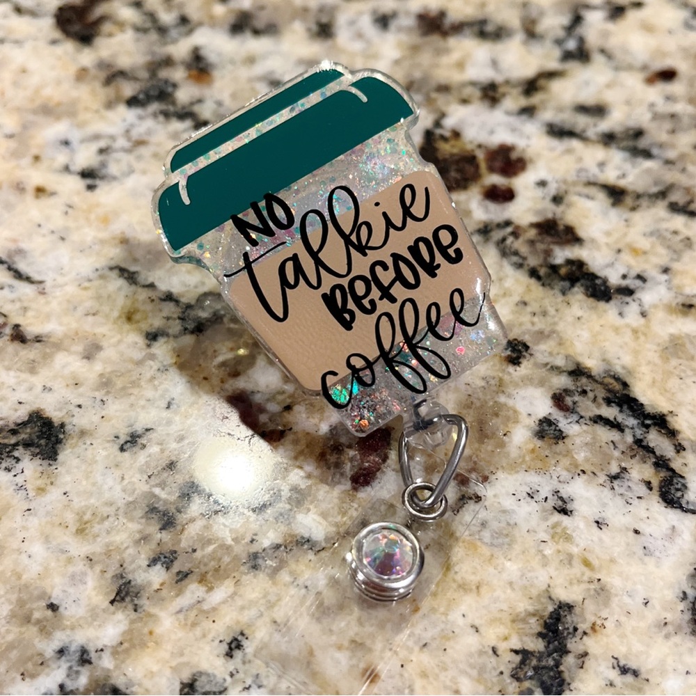 Badge Reel | No Talkie Before Coffee | Glitter Glam